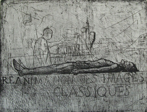 Roland Rimkūnas. "Reanimated classics", 2007, etching, 58 x 72 cm. Author's photograph