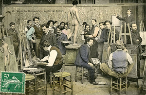 National School of Fine Arts painting studio. Late 19th century. Postcard