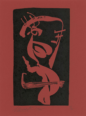 A. Vaičaitis. Pagan Dance, 1965. From the album "A. Vaičaitis. Linoprints." Paper, linocut, 22,2x12,8 Scanned by Edgaras Austinskas.