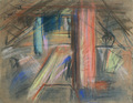 Raimundas Mikšys. „Senelio trobos palėpė“, pastelė, 39,6x50 cm, 1985 m.