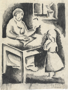 Marcė Katiliūtė. Iliustracija A. Vaičiulaičio apysakai „Mūsų mažoji sesuo“. 1936. Kalkinis popierius, tempera