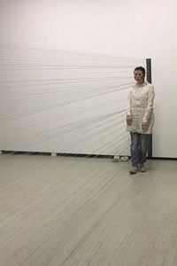 Židrija Janušaitė. Performance "Solitudes. Touches", 90 min, 2015, gallery Meno parkas. Along with Rosanda Sorakaitė and Laurynas Leonaitis.