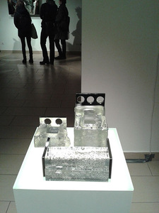 The fragment of the exhibition. In the foreground - Artūras Kuršentaitis creative work Protection