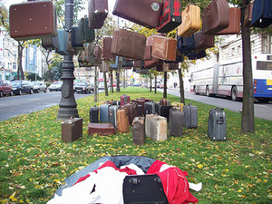 Installation "Are you going to be next", 2008. Various materials, suitcases. International Theatre Festival, Bydgoszcz, Poland. Photo from E. Markūnas archive