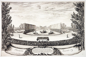 I. Silvestre. „Žavingosios salos malonumų festivalis“, 1664 m. Versalio rūmai, Prancūzija