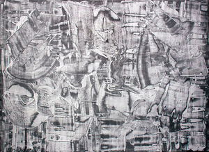 "Three strokes to stop the time", 2013. HDF panel, graphite, acrylic, 183 x 250. Laimutis Brundza