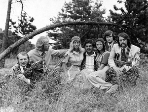 The band Aitvarai, about 1974: E. Stankevičius, K. Ignatavičius, R. Eismontaitė, P. Pocius, R. Morozovaitė, A. Remesa, E. Danielius (photograph by Mizaras)