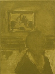 "Selfie with a Famous Painting" (2012 09 26 (5 days to leaving)) (linen, oil, 18 x 24 cm, 2014)