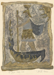 E. Jakutytė. “St. George”. 1966, paper, mixed technique, 47 x 38