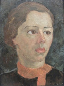 Marcė Katiliūtė. Portrait of a girl in orange scarf. 1932-1937