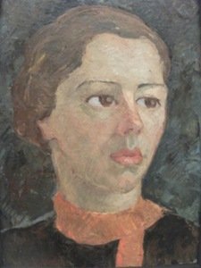 Marcė Katiliūtė. Portrait of a girl in orange scarf. 1932-1937