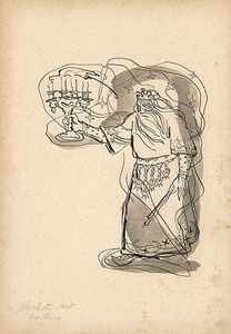 A. Vaičaitis. Sorcerer. Illustration for J. Kaupas book "Doctor Kripštukas in Hell." 1948, Freiburg. Paper, ink 30,5x21,5.Scanned by Edgaras Austinskas.