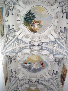 Northern corridor vault, Pažaislis. Frescoes depict the life of the blessed Bogumil. Author's photo.