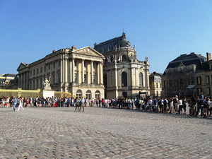 Visitors' queue outside the Versailles palace gate. Versailles, France. Author's photo