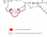 „Kultūros paveldo tyrinėjimų ir projektavimo centro“ specialisčių brėžiniai, kuriuose raudonai pažymėtas autentiškas tarpukario mūras.