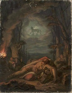 Aleksander Lesser. „Gediminas sapnuoja geležinį vilką“, 1840–1860 m., Varšuvos nacionalinis muziejus, Lenkija