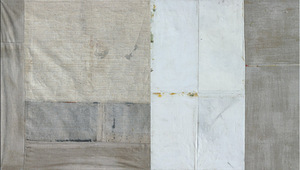 Agnė Liškauskienė. „Horizontalūs lopai“, 115 x 200, drobė, 2008