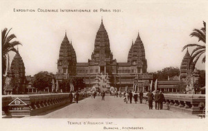 A copy of Angkor Wat temple at the international colonial exhibition in Paris in 1931. French National Archive.