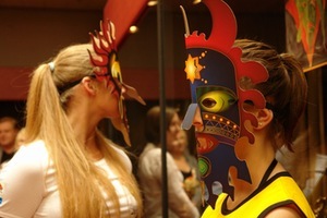 Guests were met by girls with faces covered with cardboard masks. Photo by A.Masiokaitė