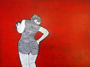 Kristina Norvilaitė. „Atsisuk“, 2012, spalvotas linoraižinys, 80 x 60 cm. Autorės fotografija