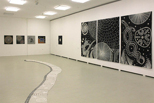 Photo from the exhibition of Zinaida Dargienė ”Born from Dreams – Aborigenes” in Kaunas in 2011. Archive of the gallery Meno Parkas. Photo by Airida Rekštytė